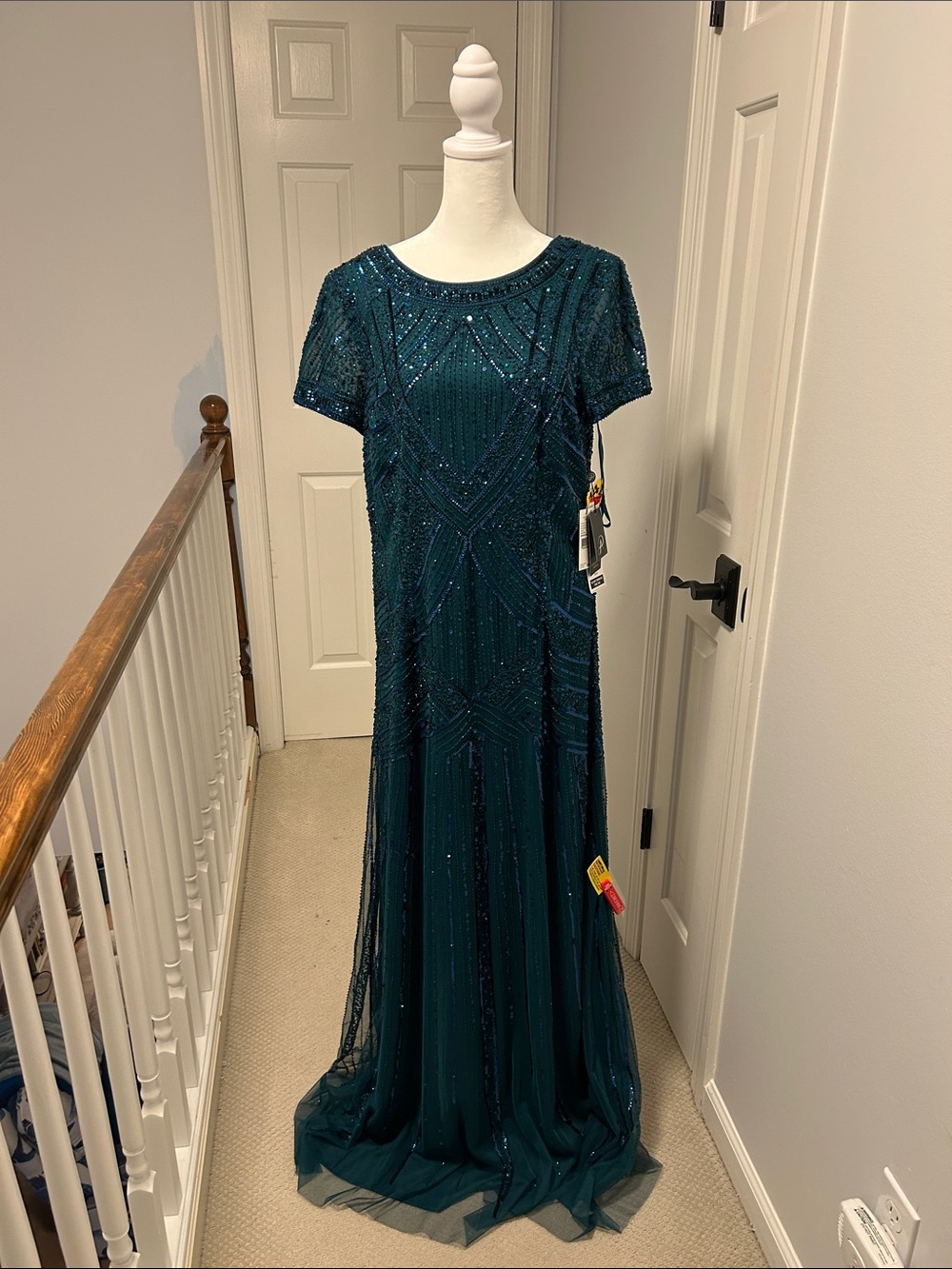 Elegant Teal Beaded Evening Gown